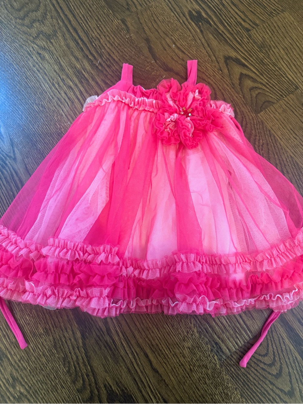 Girls Hot Pink Tulle Party Dress with Floral Accent